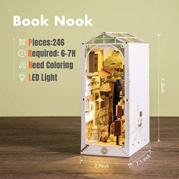 Rolife LED Book Nook Kit-Decorative Bookend Stand-3D Wooden Puzzle for Adults-Bookshelf Insert Booknook-Room Decor for Teen Girls Boys Women Men