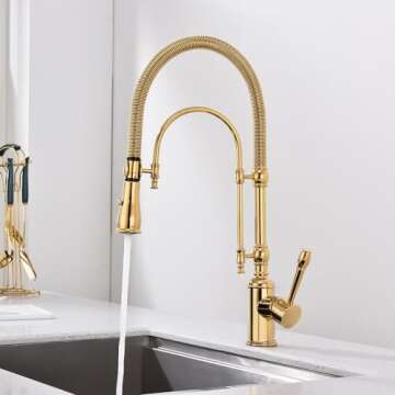 GICASA Copper Kitchen Faucet, Single Handle, 360 Swivel High Arc Kitchen Sink Faucet, Gold Pull Down...