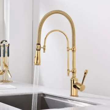 GICASA Copper Kitchen Faucet, Single Handle, 360 Swivel High Arc Kitchen Sink Faucet, Gold Pull Down Kitchen Faucet Solid Brass Handle