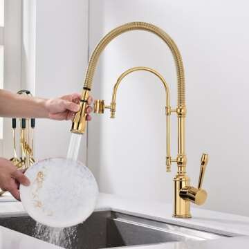 GICASA Copper Kitchen Faucet, Single Handle, 360 Swivel High Arc Kitchen Sink Faucet, Gold Pull Down Kitchen Faucet Solid Brass Handle