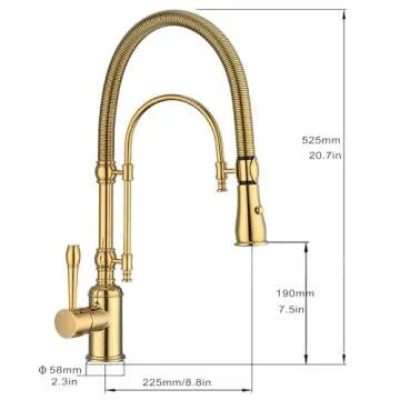 GICASA Copper Kitchen Faucet, Single Handle, 360 Swivel High Arc Kitchen Sink Faucet, Gold Pull Down Kitchen Faucet Solid Brass Handle