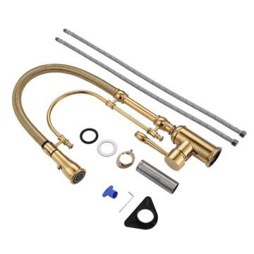 GICASA Copper Kitchen Faucet, Single Handle, 360 Swivel High Arc Kitchen Sink Faucet, Gold Pull Down Kitchen Faucet Solid Brass Handle
