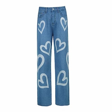 Trendy Heart Print Jeans for Women and Teen Girls