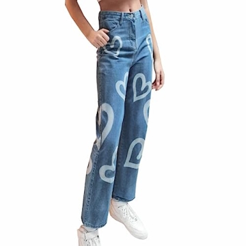 Trendy Heart Print Jeans for Women and Teen Girls
