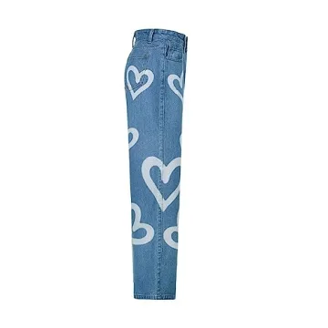 Trendy Heart Print Jeans for Women and Teen Girls