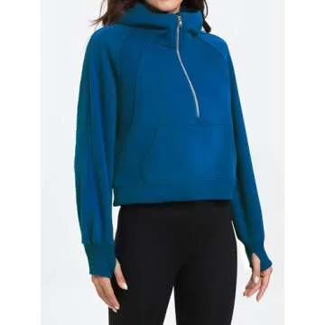 Gentlewarm Womens 2024 Fall Fashion Clothes Zip Up Hoodies Cropped Oversized Sweatshirts Quarter Zipper Fleece Casual Long Sleeve Workout Outfits Grey Blue