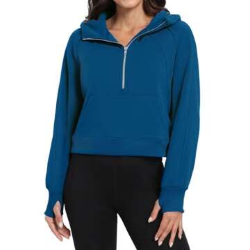 Gentlewarm Womens 2024 Fall Fashion Clothes Zip Up Hoodies Cropped Oversized Sweatshirts Quarter Zipper Fleece Casual Long Sleeve Workout Outfits Grey Blue