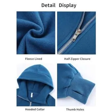 Gentlewarm Womens 2024 Fall Fashion Clothes Zip Up Hoodies Cropped Oversized Sweatshirts Quarter Zipper Fleece Casual Long Sleeve Workout Outfits Grey Blue