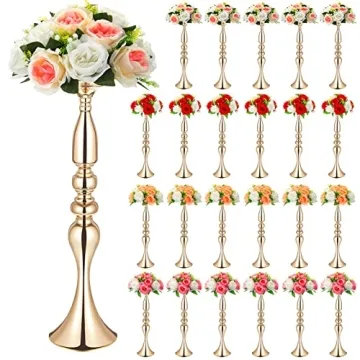 Rtteri 24 Pcs Metal Wedding Centerpiece Table Decoration Flower Stand 20 Inch Tall Wedding Flower Va...