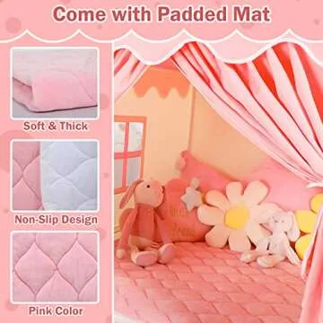 Wilwolfer Kid Tent with Mat, Star Lights - Kids Play Tents for Toddlers Kids Tents Indoor Playhouse - Princess Tent for Girls Toy House Gift (Pink with Cloth)