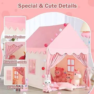 Wilwolfer Kid Tent with Mat, Star Lights - Kids Play Tents for Toddlers Kids Tents Indoor Playhouse - Princess Tent for Girls Toy House Gift (Pink with Cloth)