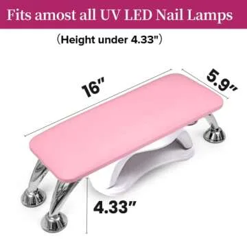 Arm Rest for Nails Tech, Easy Clean Nail Arm Rest, Reduce Back Pain Hand Rest for Nails Tech, Sturdy Support Armrest for Nails Fits UV LED Nail Lamp Underneath, Salon & Home Use (Pink)