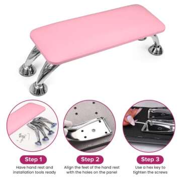 Arm Rest for Nails Tech, Easy Clean Nail Arm Rest, Reduce Back Pain Hand Rest for Nails Tech, Sturdy Support Armrest for Nails Fits UV LED Nail Lamp Underneath, Salon & Home Use (Pink)
