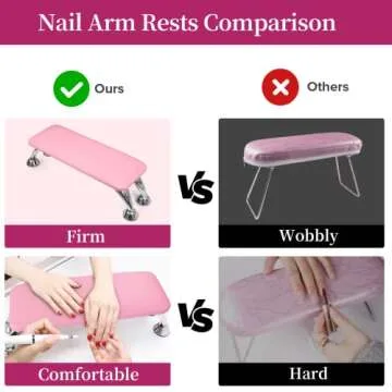 Arm Rest for Nails Tech, Easy Clean Nail Arm Rest, Reduce Back Pain Hand Rest for Nails Tech, Sturdy Support Armrest for Nails Fits UV LED Nail Lamp Underneath, Salon & Home Use (Pink)