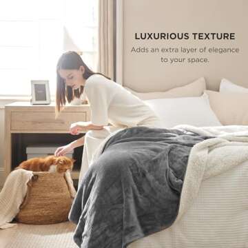 Bedsure Sherpa Fleece Blankets King Size for Bed - Thick and Warm, Soft Fuzzy Plush King Blanket for Winter, Grey, 108x90 Inches