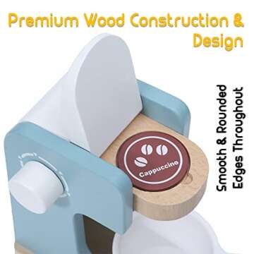 Montessori Mama Kids Barista Play Kitchen Accessories Coffee Maker Toy | Wooden Toys Play Coffee Maker Set for Kids | Childrens Coffee Toy for 3 Year Old +