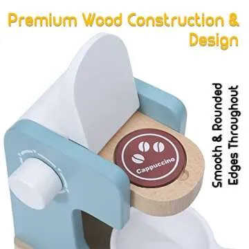 Montessori Mama Kids Barista Play Kitchen Accessories Coffee Maker Toy | Wooden Toys Play Coffee Maker Set for Kids | Childrens Coffee Toy for 3 Year Old +