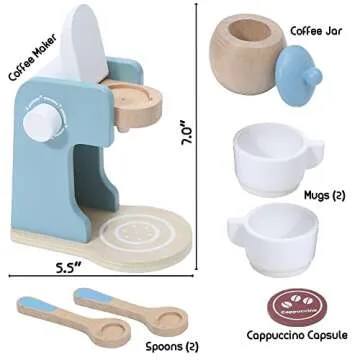 Montessori Mama Kids Barista Play Kitchen Accessories Coffee Maker Toy | Wooden Toys Play Coffee Maker Set for Kids | Childrens Coffee Toy for 3 Year Old +