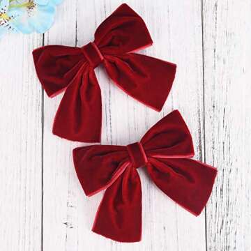 DEEKA 2 PCS 4" Hand-made Velvet Hair Bows Alligator Clips Hair Accessories for Little Teen Toddler Girls Kids Set of 2 -Dark Red