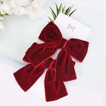 DEEKA 2 PCS 4" Hand-made Velvet Hair Bows Alligator Clips Hair Accessories for Little Teen Toddler Girls Kids Set of 2 -Dark Red