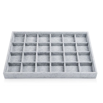 Oirlv 24 Grid Ice Velvet Jewelry Drawer Organizer Tray Stackable Jewelry Trays Removable Dividers fo...