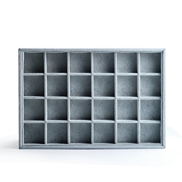 Oirlv 24 Grid Ice Velvet Jewelry Drawer Organizer Tray Stackable Jewelry Trays Removable Dividers for Rings Earring Storage Display