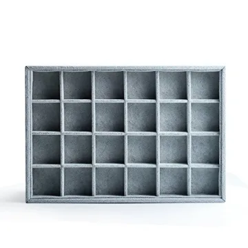 Oirlv 24 Grid Ice Velvet Jewelry Drawer Organizer Tray Stackable Jewelry Trays Removable Dividers for Rings Earring Storage Display