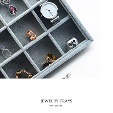 Oirlv 24 Grid Ice Velvet Jewelry Drawer Organizer Tray Stackable Jewelry Trays Removable Dividers for Rings Earring Storage Display