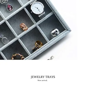 Oirlv 24 Grid Ice Velvet Jewelry Drawer Organizer Tray Stackable Jewelry Trays Removable Dividers for Rings Earring Storage Display