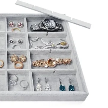 Oirlv 24 Grid Ice Velvet Jewelry Drawer Organizer Tray Stackable Jewelry Trays Removable Dividers for Rings Earring Storage Display