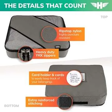 Hero Travel Supply Packing Cubes, (5 Set) Luggage Organizers with 2 Laundry Bags
