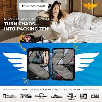 Hero Travel Supply Packing Cubes, (5 Set) Luggage Organizers with 2 Laundry Bags