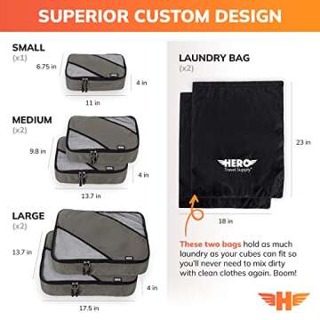 Hero Travel Supply Packing Cubes, (5 Set) Luggage Organizers with 2 Laundry Bags