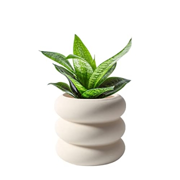 SANDYBAYTAS Ceramic Plant Pot Indoor, 4.5 Inch Beige Unglazed Flower Pot with Drainage Hole, Small B...