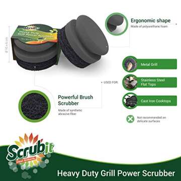 SCRUBIT Grill Cleaning Brush - Grill Sponge Bristle Free BBQ Cleaner with Heavy Duty Scrubber Pad, Safe Cast Iron and Griddle Scraper Pads, Ideal Accessories for Charcoal and Gas Grills - 2 Pack
