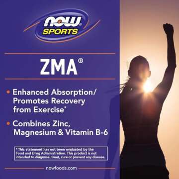 NOW Foods Sports Nutrition, ZMA (Zinc, Magnesium and Vitamin B-6), Enhanced Absorption, Sports Recovery*, 90 Capsules