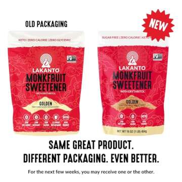 Lakanto Golden Monk Fruit Sweetener With Erythritol, Raw Cane Sugar Substitute From Monk Fruit Extract, Raw Sugar Replacement for Baking, Coffee & Tea, Gluten Free, Low Carb, Non GMO, Keto, 1 LB Bag