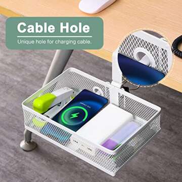 ROSYLINE Drawer Under Desk Storage Organizer, Clamp on Desk Drawer, Under Desk Storage, Clamp Drawer Basket, Hanging Desk Storage, Under Desk Mount Tray, Suitable for Multiple Scenes (White)