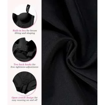 BRABIC Bodysuit Shapewear for Women Tummy Control Dress Backless Bodysuit Tops Body Shaper with Built-in Bra (Black, Medium)