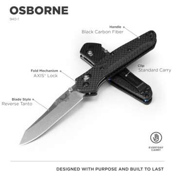 Benchmade 940 EDC Folding Knife - USA Made, Reverse Tanto Blade