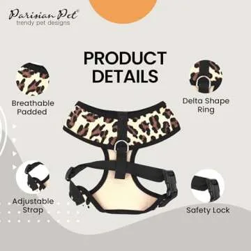 Parisian Pet Freedom Dog Harness - Adjustable Leopard Print Dog Harness - 100% Mesh Fabric Dog Vest Harness - Idle for All Outdoor Adventures - Dog Harness Medium Sized Dog - Puppy Harness - M