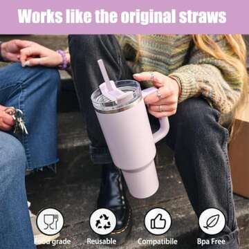 Replacement Straw Compatible with Stanley 30 40 oz Cup Tumbler, 6 Pack Reusable Plastic Straws for Stanley Cup Accessories Include Cleaning Brush, Purple