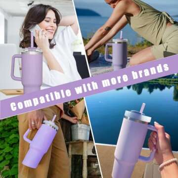 Replacement Straw Compatible with Stanley 30 40 oz Cup Tumbler, 6 Pack Reusable Plastic Straws for Stanley Cup Accessories Include Cleaning Brush, Purple