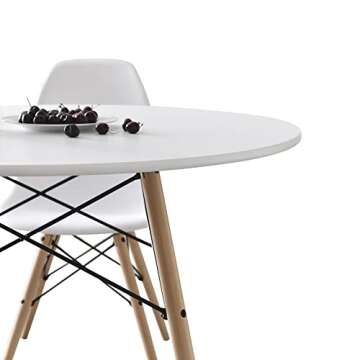 MSTICKER 42inch Round Modern Dining Table Mid Century Style, Include 1 Table, Beech and White Color