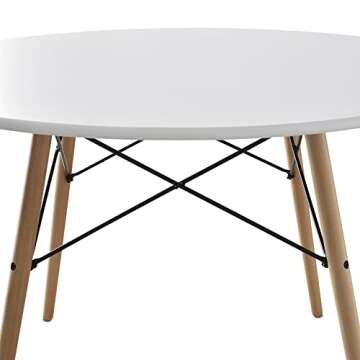 MSTICKER 42inch Round Modern Dining Table Mid Century Style, Include 1 Table, Beech and White Color