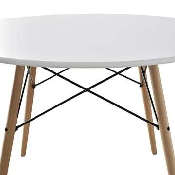 MSTICKER 42inch Round Modern Dining Table Mid Century Style, Include 1 Table, Beech and White Color