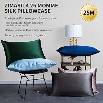 ZIMASILK 25 Momme 100% Pure Mulberry Silk Pillowcase for Hair and Skin Heath, Best Gift Choice, Highest Grade 6A Silk, 900 Thread Count, 1Pc (Standard 20''x26'', Space Grey)