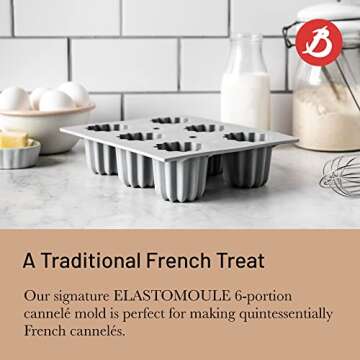 de Buyer ELASTOMOULE Cannele Silicone Mold - Creates 6 French Pastries - Easy to Use & Clean - Dishwasher Safe