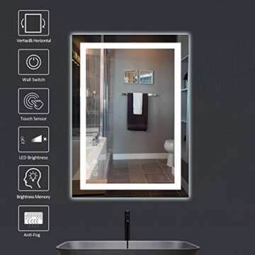 Amorho LED Bathroom Mirror with Anti-Fog & Dimmable Light