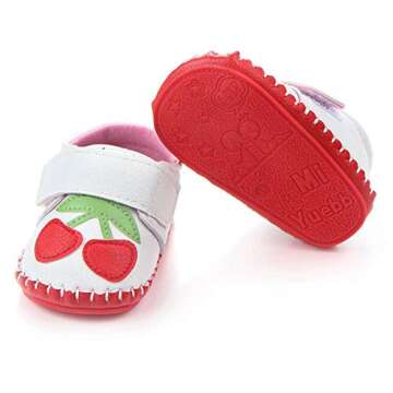 Lidiano Baby Non Slip Rubber Sole Cartoon First Walking Slippers Crib Shoes Newborn Infant Toddler Training Shoes (6-12 Months Infant, White Cherry)